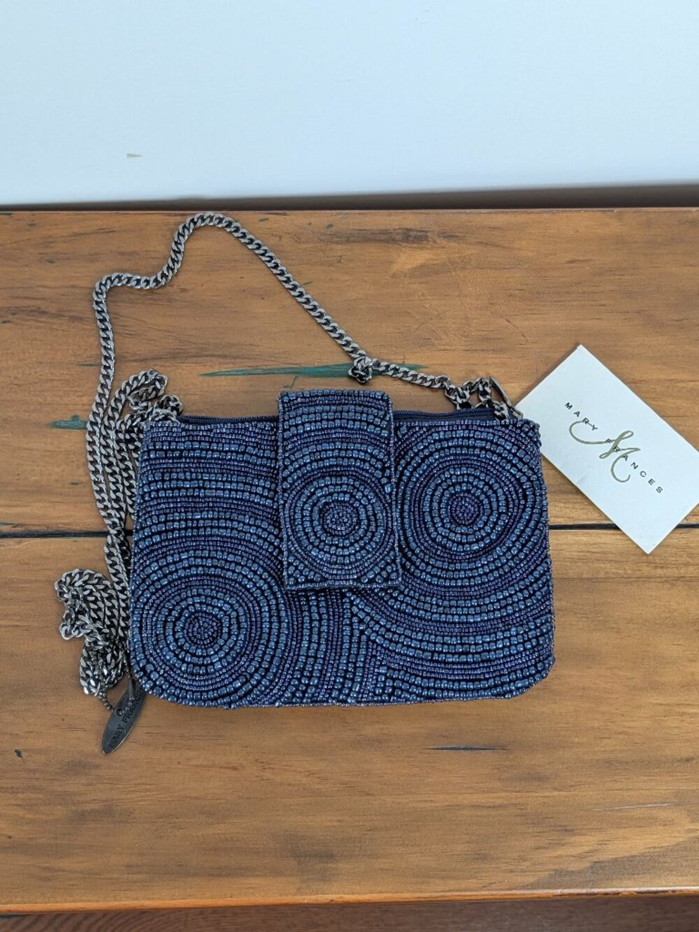 Mary Frances Beaded Crossbody Bag Navy Chain Strap NWT